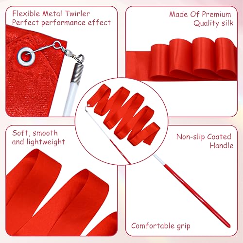 2pcs Rhythmic Gymnastics Ribbon Wands - 78.7 Inch Dance Streamers - Red