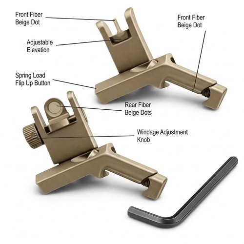 GOTICAL 45 Degree Offset Flip Up Sight | Low Profile Design Rapid Transition Front and Rear flip up Sights (Offset Flip Up Sight - Dark/Earth)