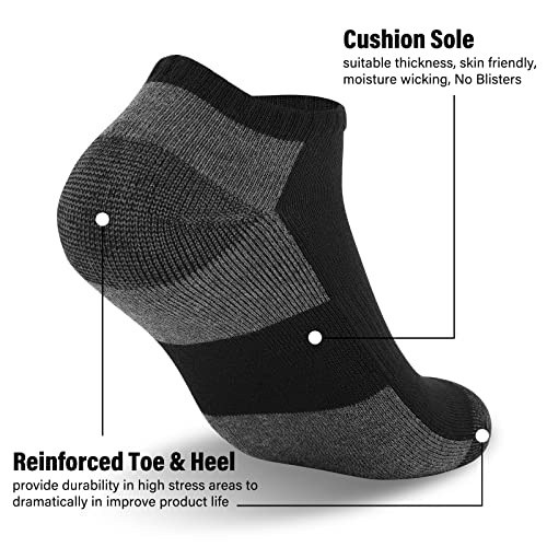 Cushioned Ankle Socks - 12 Pack Low Cut Breathable Black