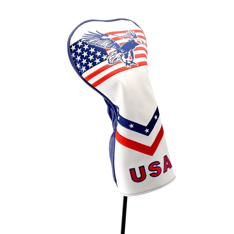 PLUSKER Golf Driver Head Cover - Patriotic USA Flag and Eagle Embroidery Design Synthetic Leather Club Protector