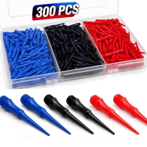 300-Pack 2BA Soft Dart Tips - Durable POM Plastic, 3 Colors