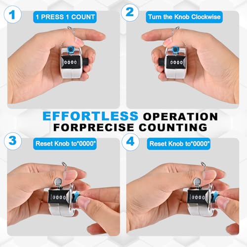 Metal Tally Counter - 4-Digit Handheld Clicker - 4 Pack Silver