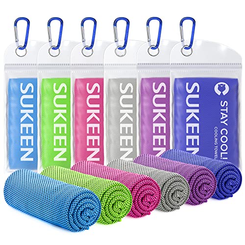 Cooling Towels 6 Pack - Lake Blue, Purple, Dark Blue, Pink, Green, Gray - Quick Dry Sports Towels for Neck & Face