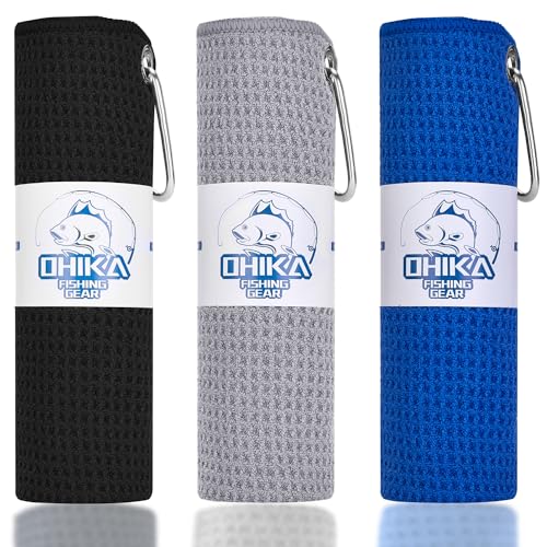 Microfiber Fishing Towels - 16” x 16”, Pack of 3 - Black, Grey, Blue