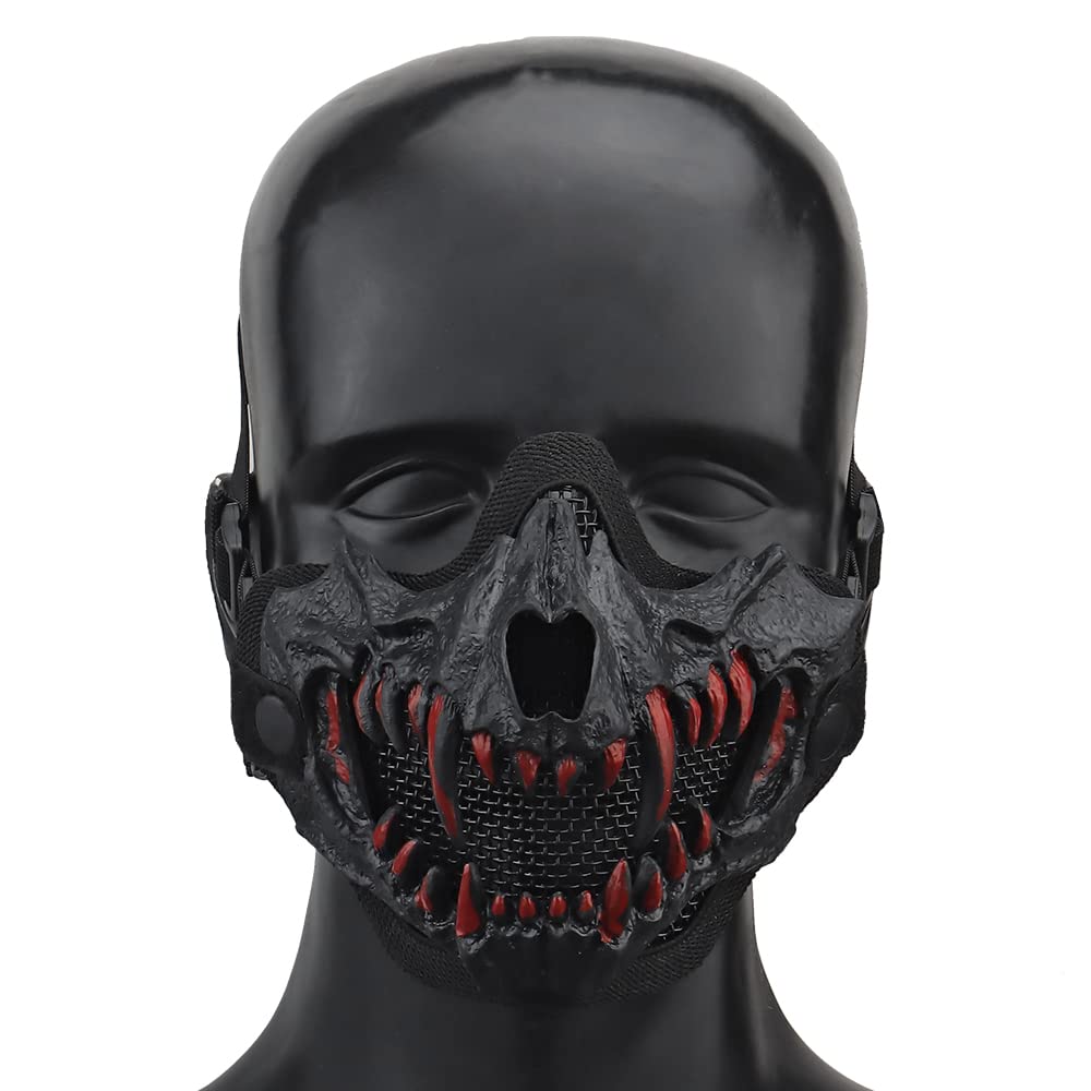 ATAIRSOFT Skeleton Skull Devil Half Face Tactical Airsoft Mask w/Two Layers for Hunting Masquerade Party Cosplay Props Cool Halloween (Standard Version, 01-BK)