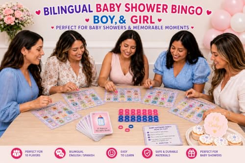 Bilingual Baby Shower Bingo Kit - 10 Players, 54 Cards & Boards