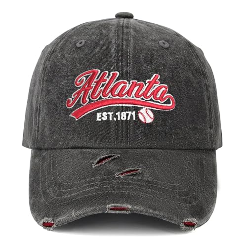 BEHDIJ Vintage Washed 3D Embroidered Baseball Cap L-Atlanta - Adjustable Cotton Dad Hat for Men Women Teens