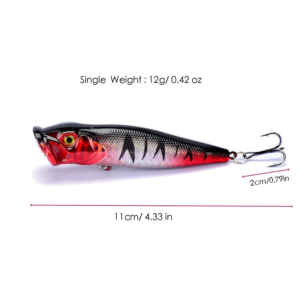 SunMine 5pcs Fishing Bass Lures Popper Lure Shallow Swimbait Crankbait with Treble Hook 3D Fishing Eyes for Bass Trout Freshwater and Saltwater