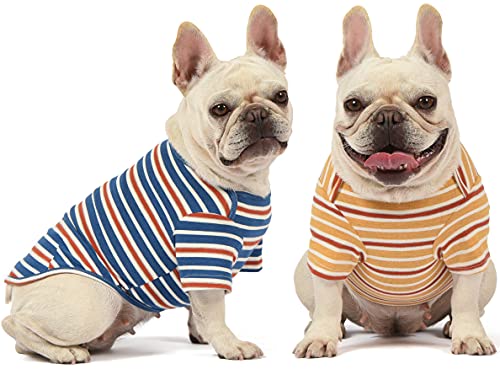 Knuffelen Medium Dog Shirt 2-Pack Cotton Striped T-Shirts for Small Dogs, Blue & Yellow