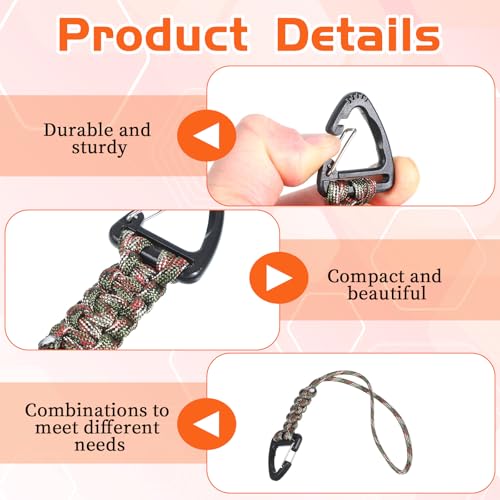 3PCS Camouflage Paracord Keychains with Carabiner Clip