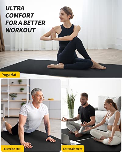 Extra Long Wide Yoga Mat - 84" x 30" x 6mm - Black