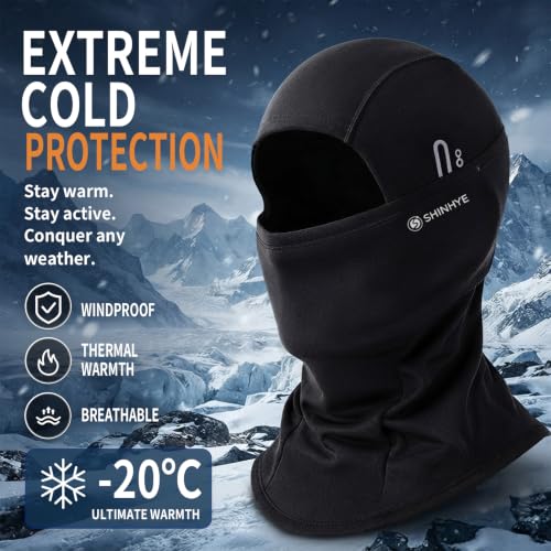 ShinHye Black Balaclava Ski Mask for Men & Women - Winter Windproof Thermal Face Cover