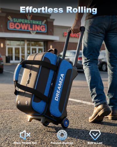 2 Ball Roller Bowling Bag with Wheels & Shoe Pocket - Blue
