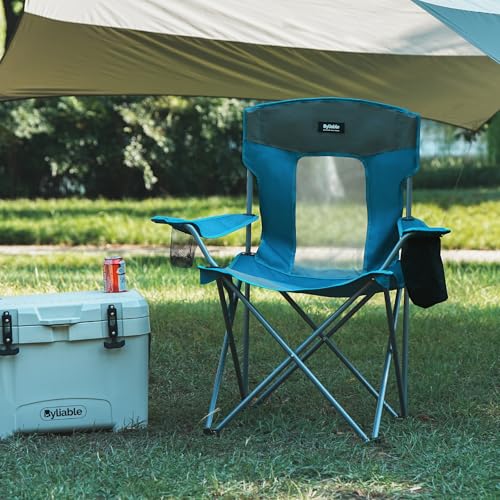 Byliable Camping Folding Chair with Cup Holder, Blue | Outdoor Portable Lawn Chair