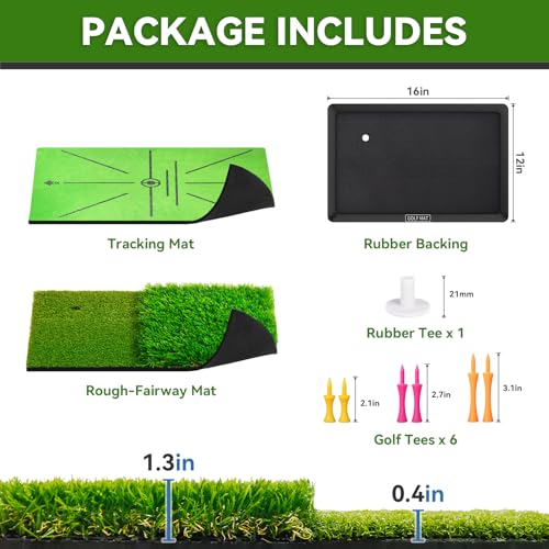 Jspotib Tri-Turf Golf Practice Mat for Indoor & Outdoor Swing & Chipping Training