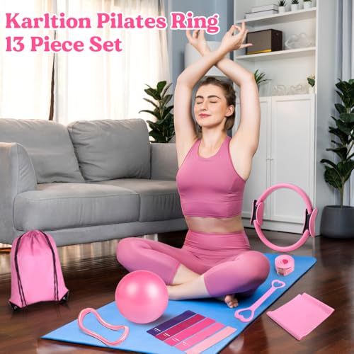 Pilates Ring 13-Piece Set with Resistance Bands - Pink
