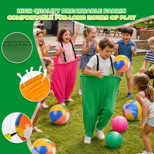 Child MultiColor Granny Pants Yard Game Set with Bouncy Balls & Adjustable Suspenders - Fun Outdoor Toss & Ring Toss for Kids & Adults