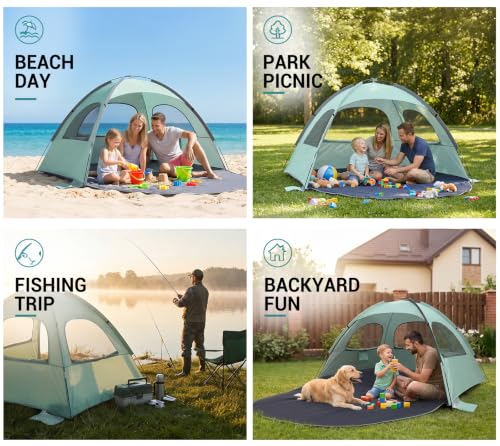Portable Beach Tent with UV Protection for 3-8 People - Ventilated & Lightweight