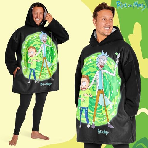 Rick and Morty Oversized Fleece Blanket Hoodie for Men & Teens - Sherpa Lined, Cozy Gift