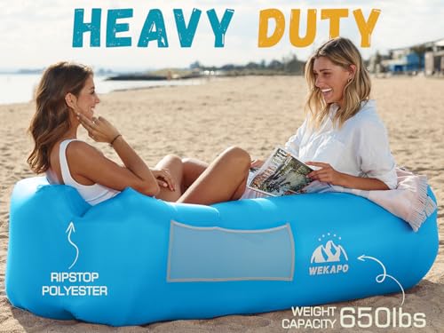 WEKAPO Blue Inflatable Couch Air Lounger Chair for Camping & Beach, Portable Blow-up Sofa