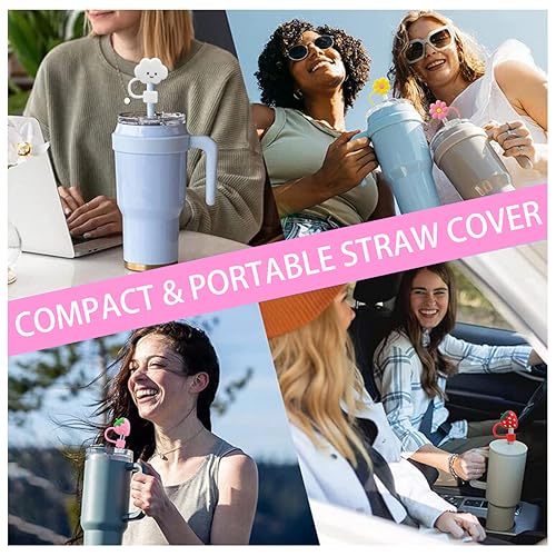 Silicone Straw Cover Set for 30/40oz Tumblers - 6pcs Strawberry Cloud Flower