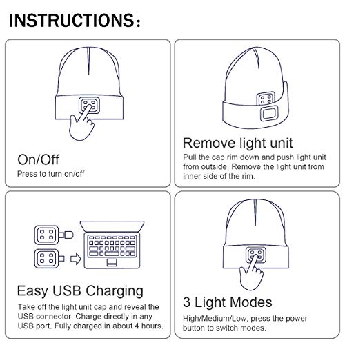 YunTuo LED Beanie Hat with Built-in Light - Unisex Orange Gift for Men Dad Husband