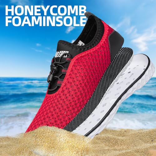 DOUSSPRT Women's Water Shoes - Quick Dry Beach Swim Pool Fishing, Red/White, Size 10