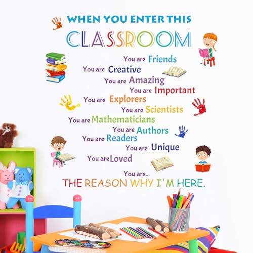 Colorful Inspirational Quote Wall Decals Motivational Positive Phrase Wall Stickers Handprint Reading Books Wall Sticker Peel and Stick Wall Decor for Kids Classroom Bedroom School LM93254