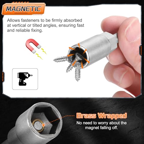 HARFINGTON 3pcs Nut Driver Drill Bit 8mm Metric Impact Socket 1/4" Hex Shank 6" (150mm) Extra Long Magnetic 6-Point Sockets Quick-Change CR-V Steel Bolt Setter for Power Drill Drivers