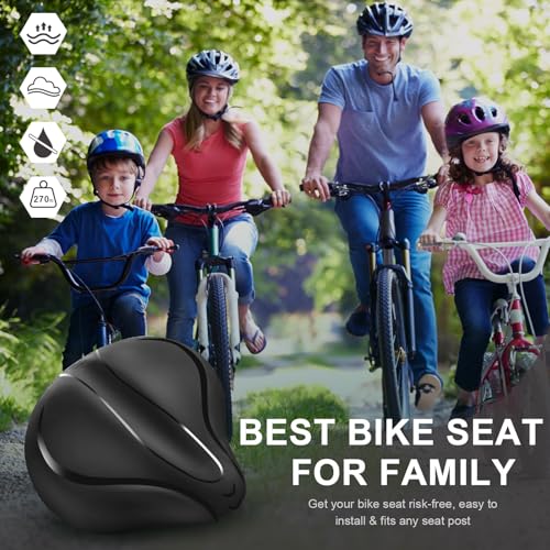 Roguoo Waterproof Gel Bicycle Seat - Matte Black, Comfortable Shock Absorbing Saddle for Mountain & Road Bikes