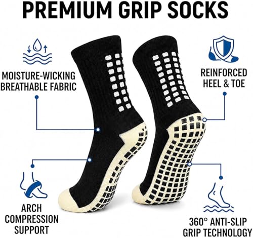 Dinceer 2 Pair Kids Grip Soccer Socks Set with Shin Guards, Sleeves, Tape & Bag - Black
