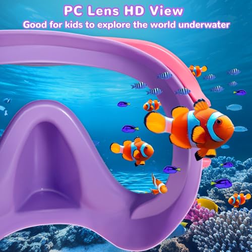 Keary Kids Swim Goggles with Nose Cover - Wide-View Mask, Pink (Clear Lenses), 5-16