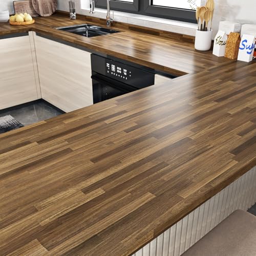WESTICK Kitchen Butcher Block Countertop Contact Paper Waterproof Butcher Block Wood Peel and Stick Wallpaper Removable Brown Wood Contact Paper for Countertops Tables Desk Cabinets Walls 15.8" x 80"