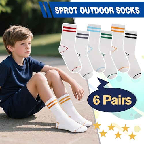Kids Boys Girls Breathable Cotton Athletic Basketball Socks 6 Pairs