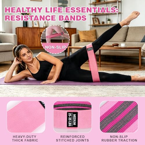 Fabric Resistance Bands Set - 3 Levels Non-Slip Exercise Booty Bands