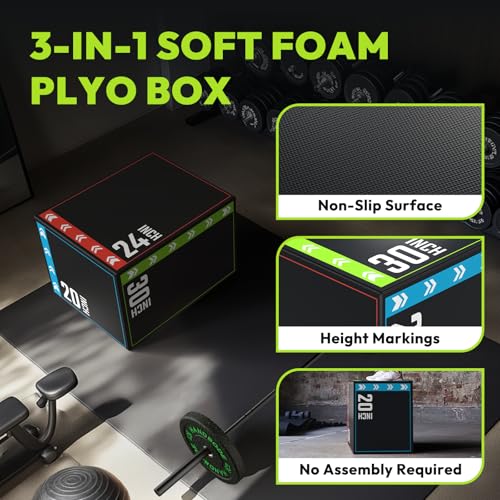Plyometric Jump Box - 3-in-1 Adjustable Foam Training Equipment - 16 lb