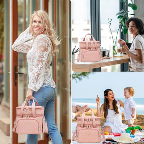 AIJIEKE Pink Insulated Double Deck Lunch Bag for Women - Leakproof & Thermal Tote