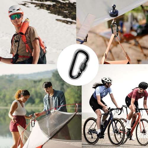 D-Shape Carabiner Clasp 8 Pack - Black Mini Keychain Clip