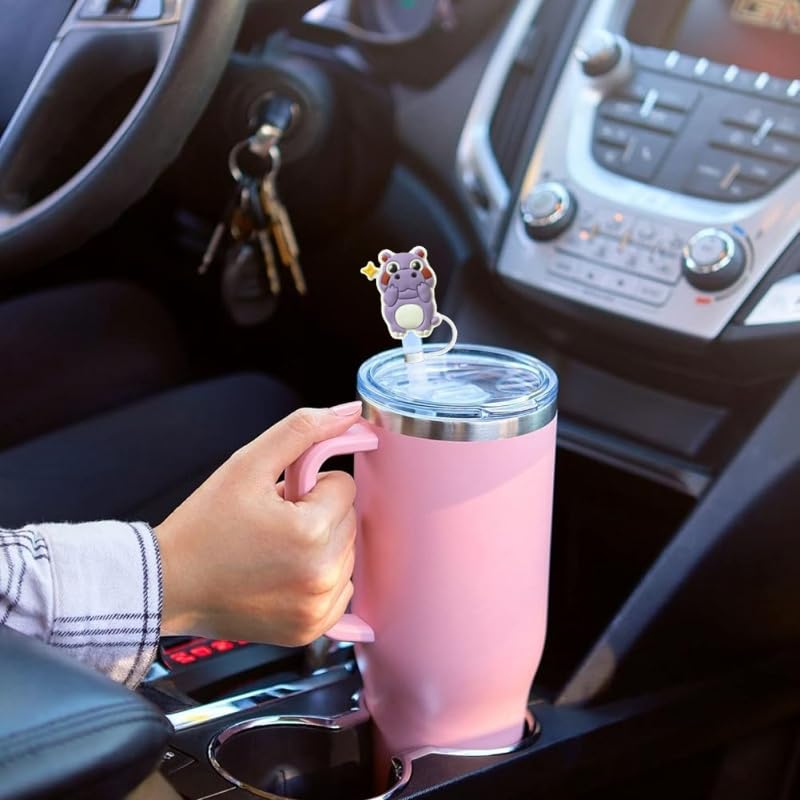 Cute Hippo Silicone Straw Toppers - 6 Pack for Straw & Bottle