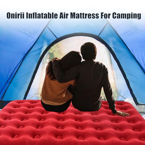 Onirii Queen Size Double Camping Air Mattress with Air Pump - Red Grey