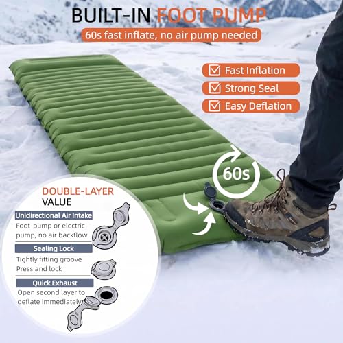 4" Thick Camping Sleeping Pad, R4.0 Compact Air Mattress for Tent