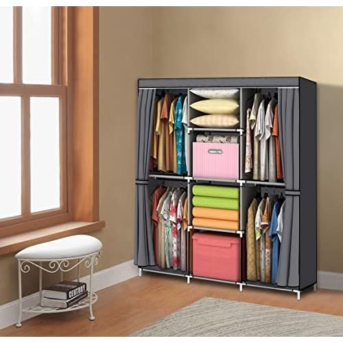 YOUUD Wardrobe Storage Closet Clothes Portable Wardrobe Storage Closet Portable Closet Organizer Portable Closets Wardrobe Closet Organizer Shelf Wardrobe Clothes Organizer Standing Closet Gray