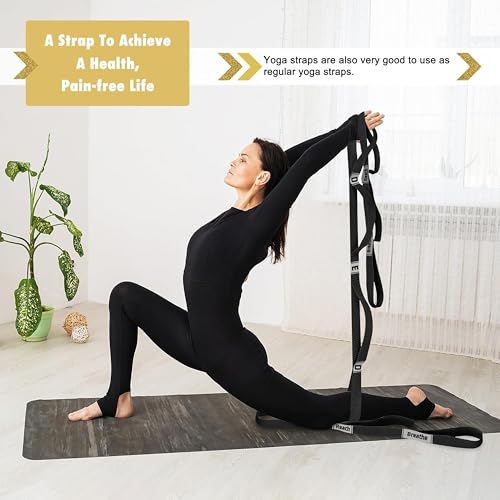 Yoga Stretching Strap with 10 Loops - Non-Elastic Physical Therapy Band - Black