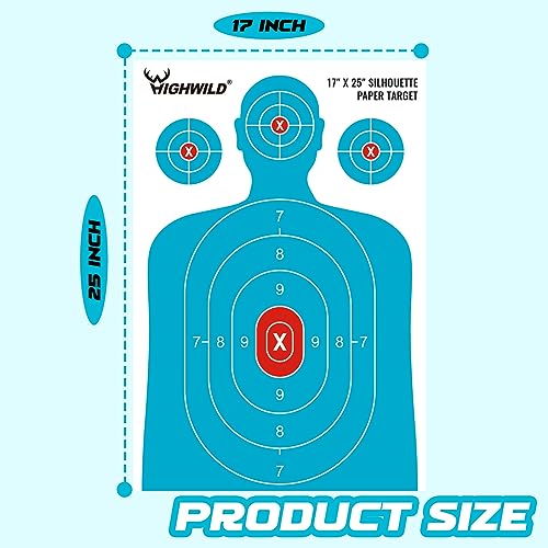 Shooting Range Silhouette Paper Targets - 17x25 Inch, 25 Pack - White & Light Blue