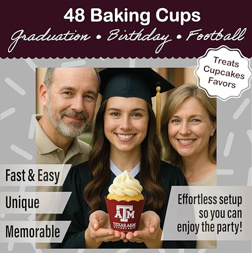 Texas A&M Aggies Cupcake Cups 48 Pcs | Graduation & Party Supplies