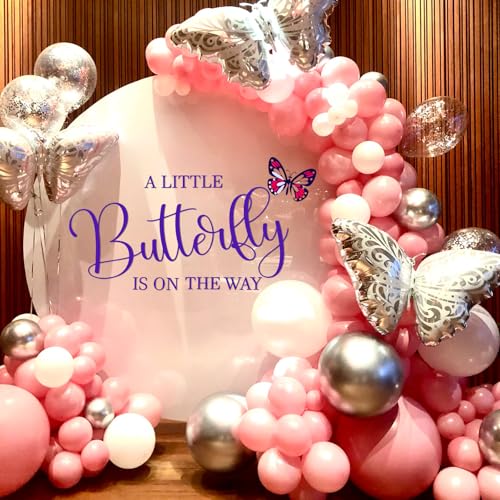 A Butterfly Is On The Way Sign for Backdrop, Baby Shower Large Adhesive Sign Decal Balloons Arch Backdrop Decorations for First Birthday