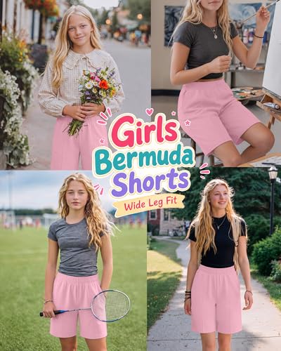 Girls Bermuda Shorts - Casual Straight Leg Shorts with Pockets