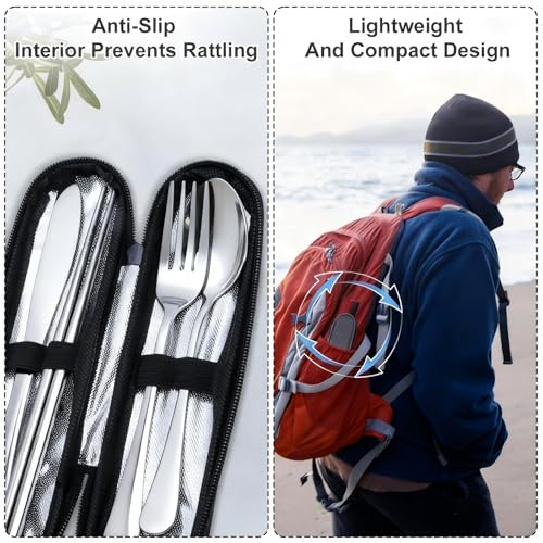 5 Piece Stainless Steel Travel Utensils Set - Silver