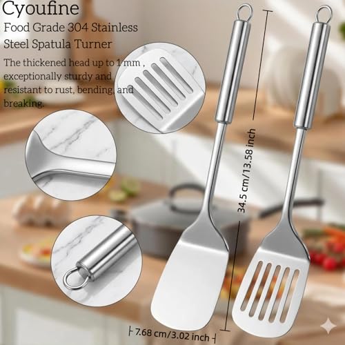 Stainless Steel Spatula Set - Heavy Duty Solid & Slotted Turner