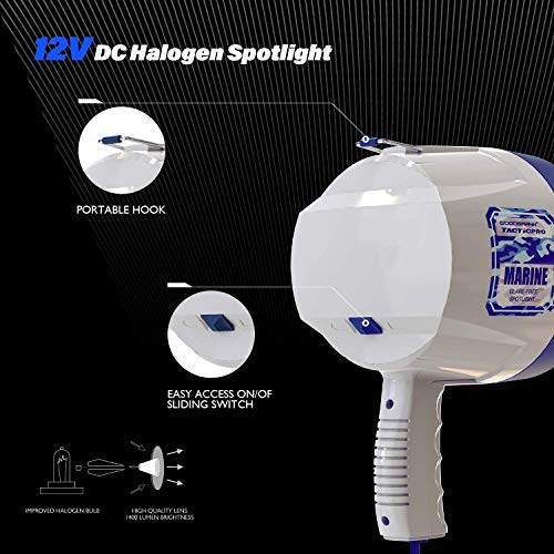 GOODSMANN Marine Spotlight Corded Handheld Corded Spot Lights for Boats 12 Volt DC Glare-Free Halogen Spotlight 9924-H202-01